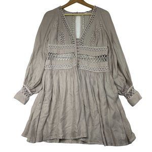 Free People I Think I Love You Dress Size 4 Cream Crochet Cutout Macrame Boho